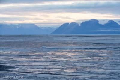 Pack ice and mountains in McMurdo Sound in evening light